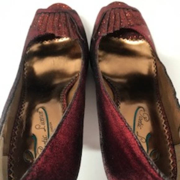 Poetic Licence London “Egyptian Princess” Red Metallic Peep Toe Pumps - Picture 10 of 16